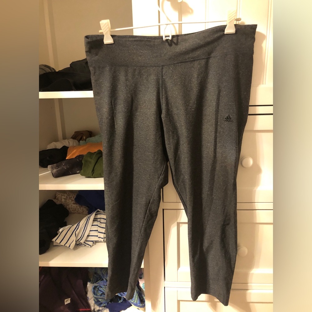 adidas Heather Grey Climalite Workout Capri Pants with Small Logo Detail
